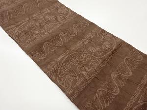 ふくれ織横段に花唐草模様織出し全通洒落袋帯